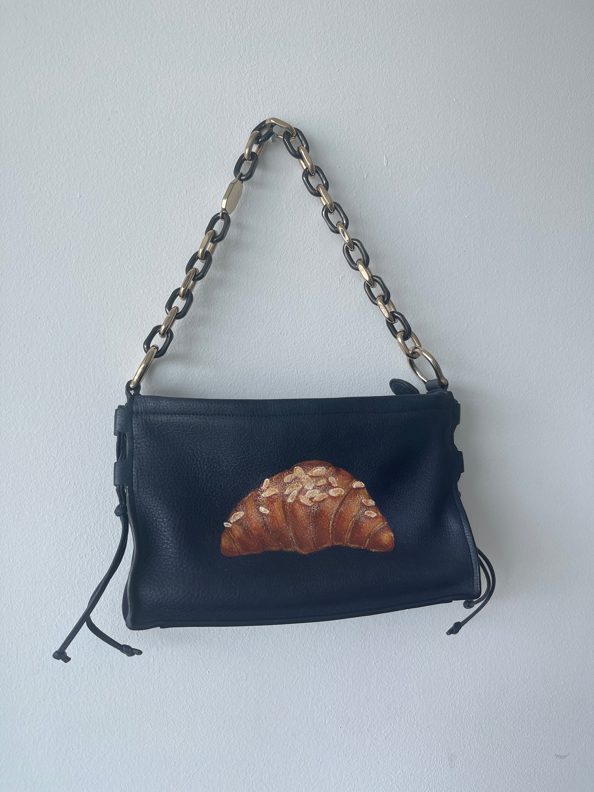 Hand-painted Almond Croissant Bag