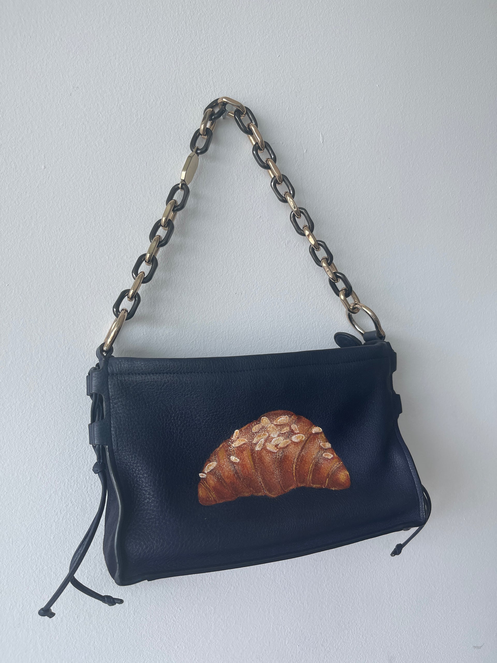 Hand-painted Almond Croissant Bag