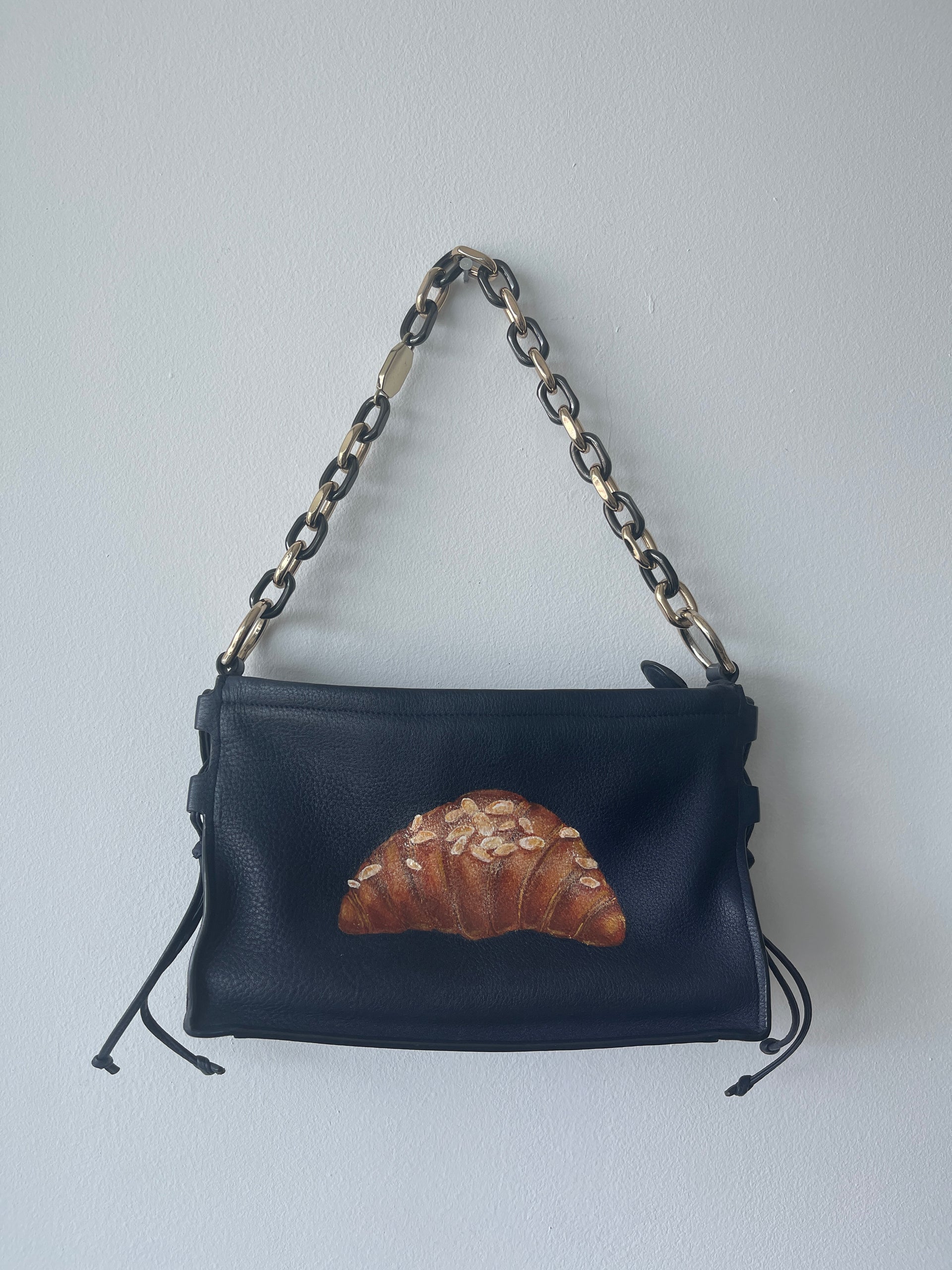 Hand-painted Almond Croissant Bag