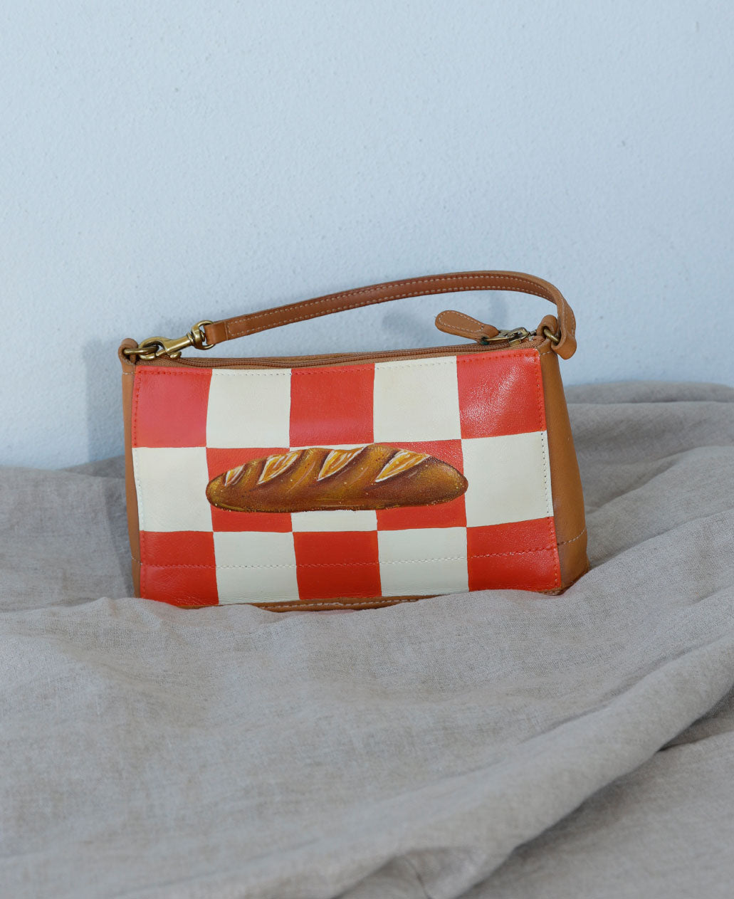 Hand-painted Check-Print Baguette Bag