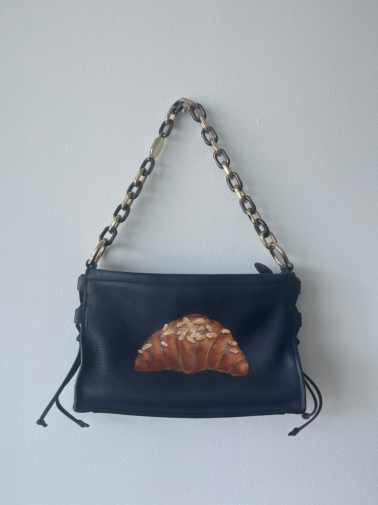 Hand-painted Almond Croissant Bag